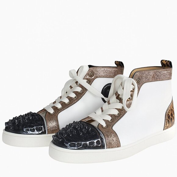 Christian Louboutin White Calfskin Spiked Hightop Sneakers IT 40 / US 7